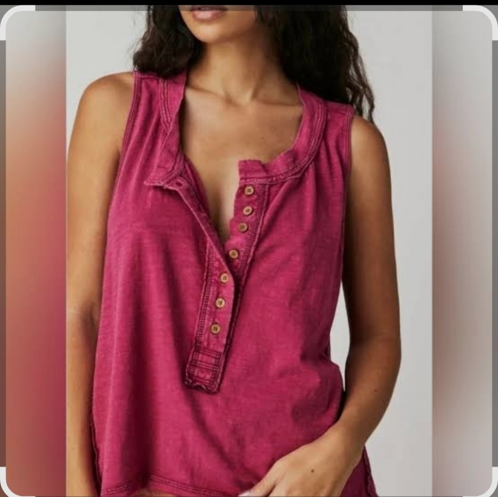 Free People Josie Rhubarb Sleeveless Henley Tank - XS